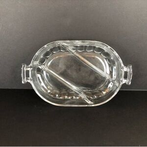 Vintage heavy Clear Glass Relish Divided Double Handled Dish